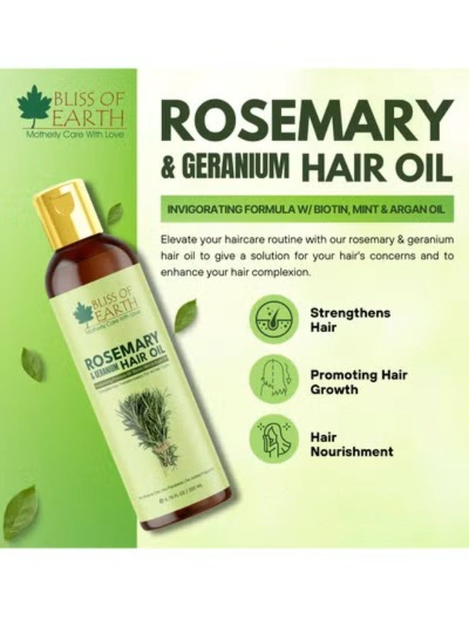 Bliss of Earth Rosemary Hair Oil for Hair Growth 200ml | Anti Hair Fall Oil with Biotin, Argan Oil & Mint | Natural Dandruff Treatment | Thick & Strong Hair for Men & Women - Image 2